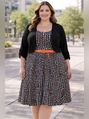 Jessica Howard 2-Piece Black and White Dress with Coral Accents
